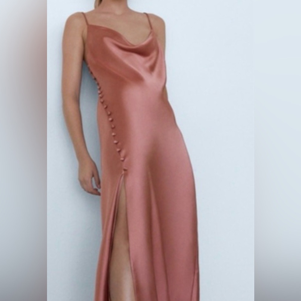 Zara Asymmetrical Satin Dress - Pink